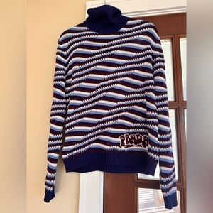 $1155 Prada Cashmere Striped Blue White Vintage Inspired Turtleneck Sweater M